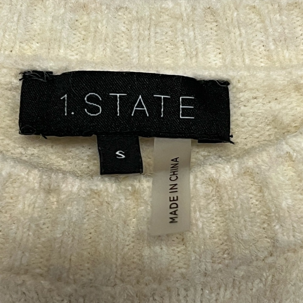 1. State Women's Cream With Pink Floral Accents Crewneck Sweater Size Small Rose - Picture 3 of 5
